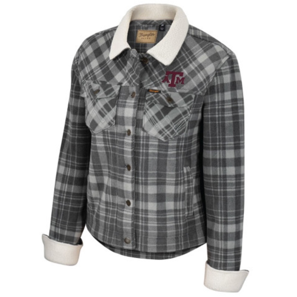 Wrangler Texas A&M Womens Plaid Polar Fleece Jacket | Color: Grey | NEW/NWT!!🩶